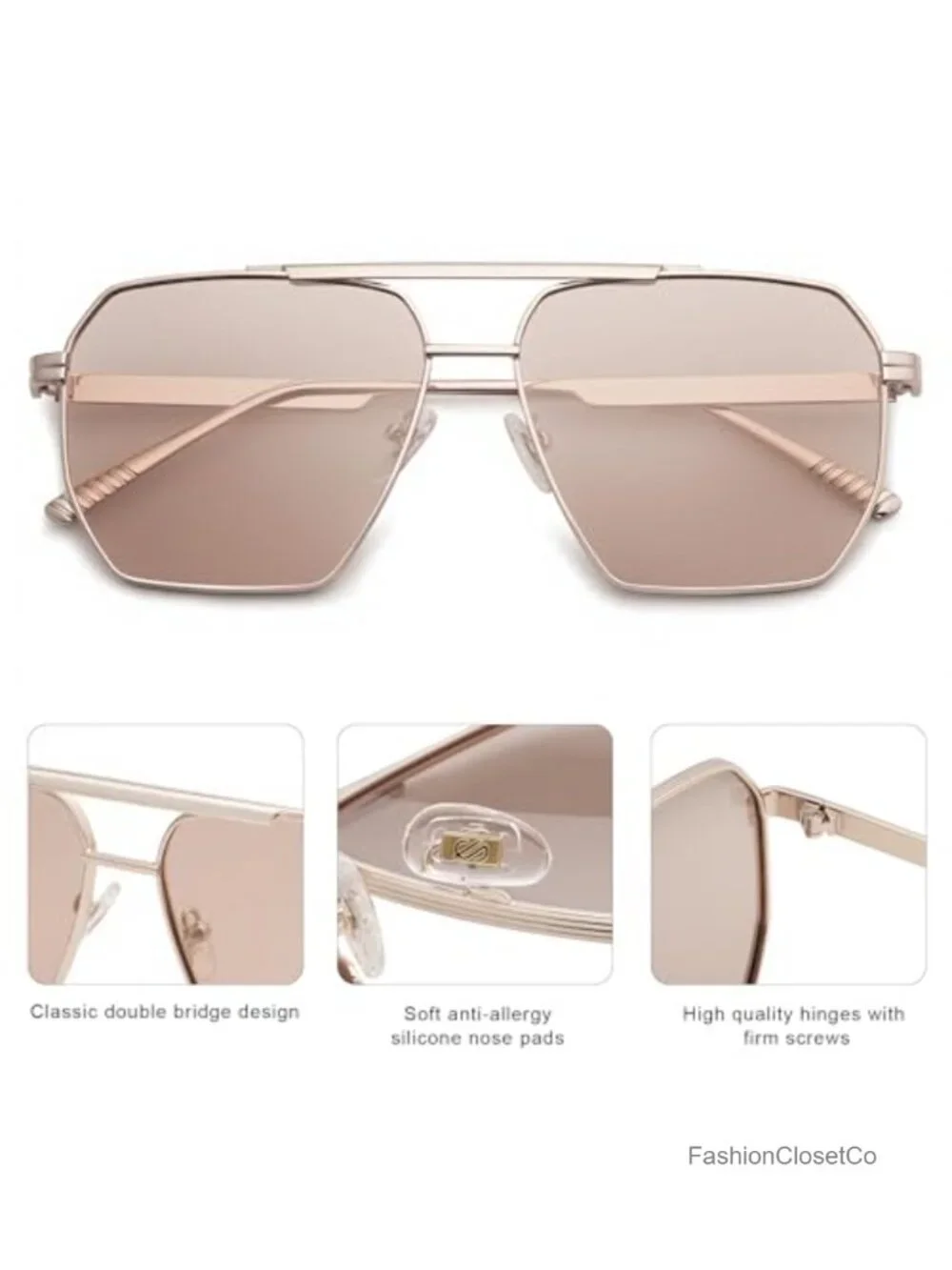 Retro Oversized Square Polarized Sunglasses Metal Frame UV400